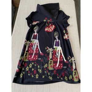 Pura Vida Black Dress Embroidered Retro Dress Wearable Art S-M